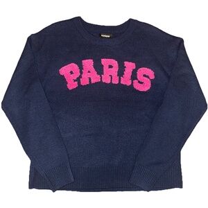 Express Paris Navy Pink Sweater Size Medium Boucle | Cozy Chic Parisian Sweater